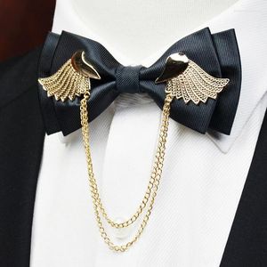 Bow Ties 2022 Designers Brand Metal Golden Wings slipsar Män dubbelskikt Bowtie Wedding Casamento Gravata Borboleta Butterfly Wine Röd