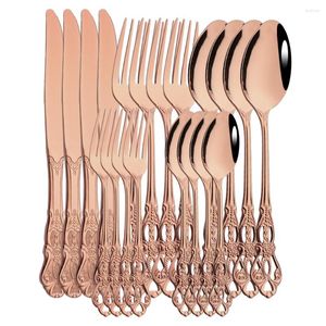 Conjuntos de utensílios de jantar 4people Rose Rose European Style Hollow Hollow Tableware Calheres Conjunto de talheres retro Dourado Faca de luxo de luxo talheres de escultura