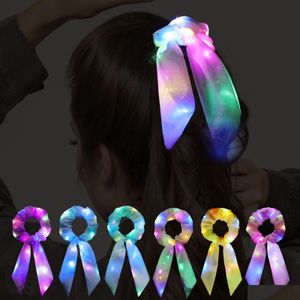 Scrunchies de arco de neon de trança de cabelo piscando para meninas fofas led scrunchie rabo de cavalo lenço laços de lenço mulheres r otwxh