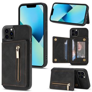 Zipper Credit Card Slot Leather Wallet Cases For Iphone 14 13 12 11 PRO MAX XS XR 8 Plus Samsung S20 S21 S21FE S22PLUS S22 ULTRA Note 20 Kickstand Holder Back Cover