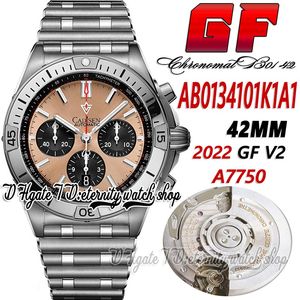 GF V2 B01 MENS Titta p￥ A7750 Automatisk kronograf GFFAB0134101K1A1 Beige Copper Dial Black Subdial Stick Markers rostfritt armband Super Edition Eternity Watches