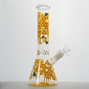 IN STOCK Unique Bee Style Hookahs 10 Inch Tall Straight Tube Bongs Heady Glass Water Pipes With Bowl Diffused Downstem