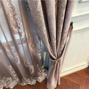 Curtain 2022 High Grade Velvet Gilded Window Curtains For Living Room Purple Color Door Tulle Bedroom Shading
