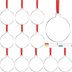 3 polegadas transparentes transparente c￭rculo de natal hangtag Diy em branco redondo ornamentos de ￡rvore de natal de acr￭lico pingente SN4239