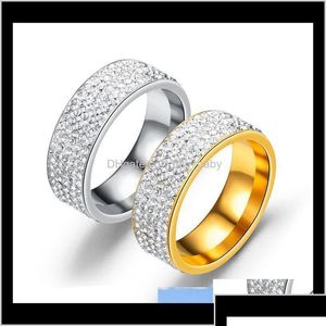 Band Rings 8Mm Titanium Steel Carbide With Rhinestone Mens And Women Wedding Us Size 6 To 13 Colour Gold Sier T2R1S Ykuyw Dro Otkib