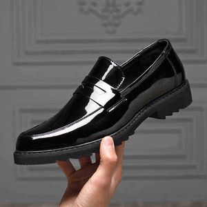 Dres Shoe Misalwa Casual Men Loafer Platform Thick Sole Lacquer Leather British Daily Shoe Slip on Mid Heel Lift 220723