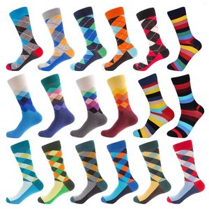 Men's Socks 2022 Funny Happy Diamond Pattern Plaid Colorful Business Casual Party Dress Cotton