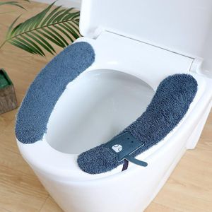 Toilet Seat Covers 1 Pair Universal Self-adhesive Mats With Handles Washable Warm Cover Pad Closestool Mat Home Bathroom Winter