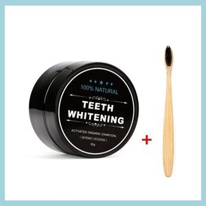 Teeth Whitening Black Tootaste Activated Carbon Teeth Whitening Powder With Brush Charcoal Dental Oral Care 30G Drop Delivery 2022 H Dhqvl