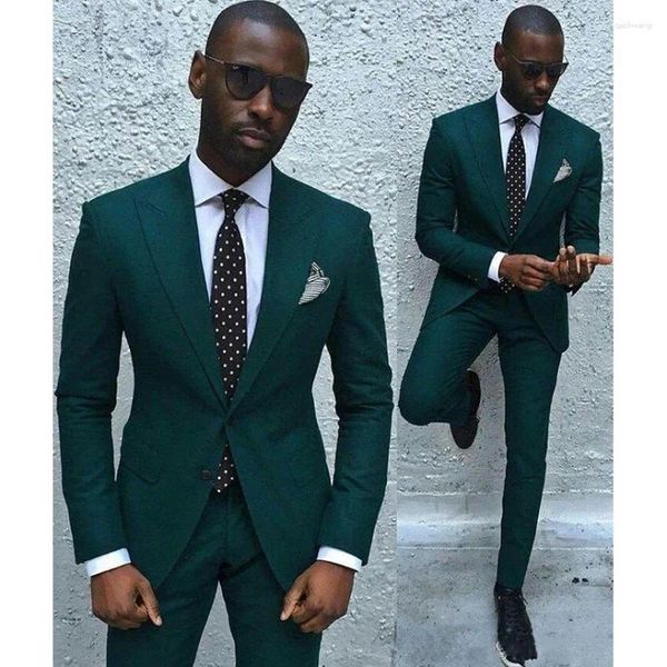 Erkekler Suitler Resmi Yeşil Düğün Tepe Çamaşçısı Tek Kesin Sıska Sıska Tam Set 2 Parça Ceket Pantolon Kostüm Lüks Blazer 2024