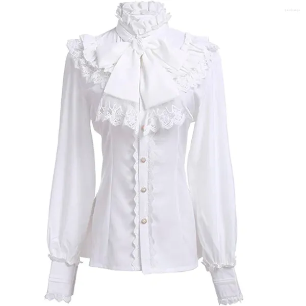 Frauenblusen Herbst Victorian Bluse Lotus Rüsche Falten Frauen Gothic Lolita Vintage Langarm Slim Sende Top Solid weibliche Hemden