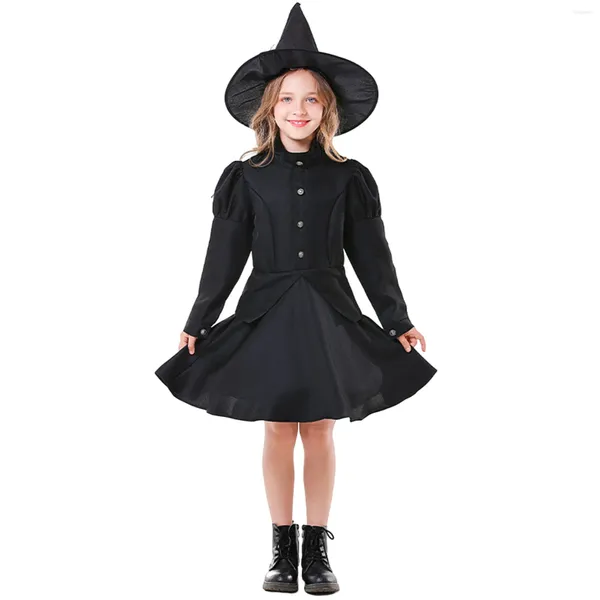 Mädchen Kleider Kinder Mädchen Karneval Halloween Hexe Kostüme Magie Cosplay Party Bühne Schwarz Kostüm Hut Outfits Kinder Leistung