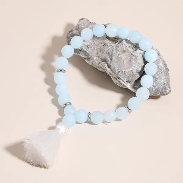 Strand YUOKIAA Elegantes Temperament 8 mm natürlicher weißer Jade-Quastenanhänger mit Meditations-Yoga-Segen-Schmuck