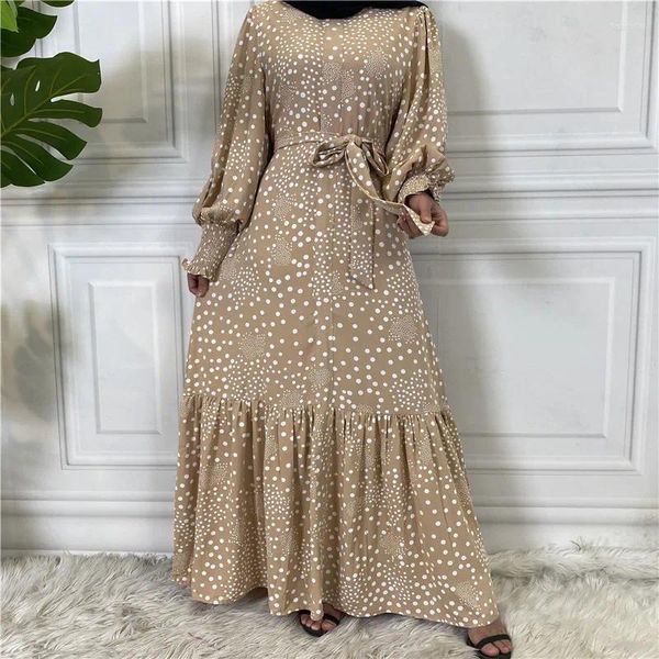 Roupas étnicas Polka Dot Muslim Dress Dubai Fashion Flare Lace Up para mulheres