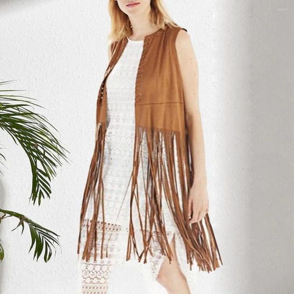 Coletes femininas mulheres longas borlas camurça colete super tassel vintage franjado com para frente aberta o pescoço