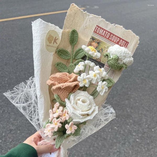 Fleurs de Mariage romantique verre tissu artificiel couture demoiselle d'honneur Bouquet Mariage tricoté fleur tissé à la main pour les amoureux
