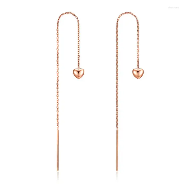 Brincos pendurados elegante coração 86mm au750 18k sólido real genuíno ouro rosa linhas de orelha correntes piercing para mulheres feminino fantasia jóias presente