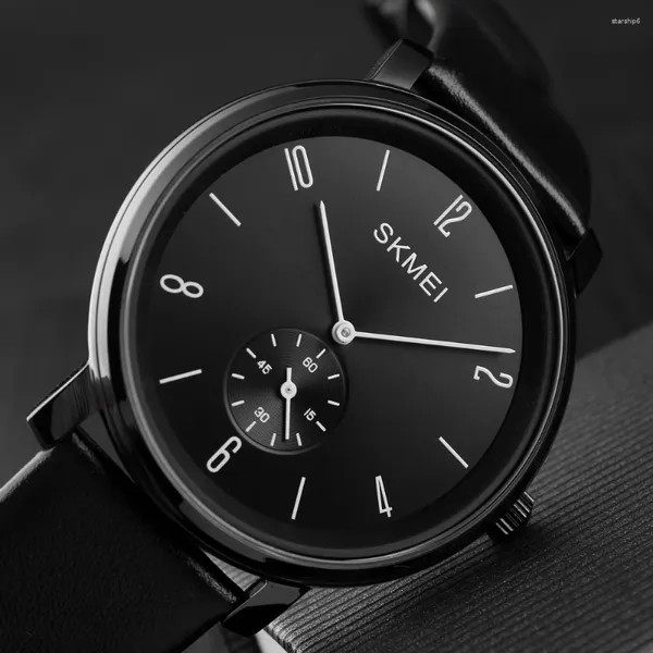 Наручные часы SKMEI, высококачественные мужские часы, простые модные водонепроницаемые кварцевые наручные часы с 3 указателями, мужские ультратонкие спортивные часы