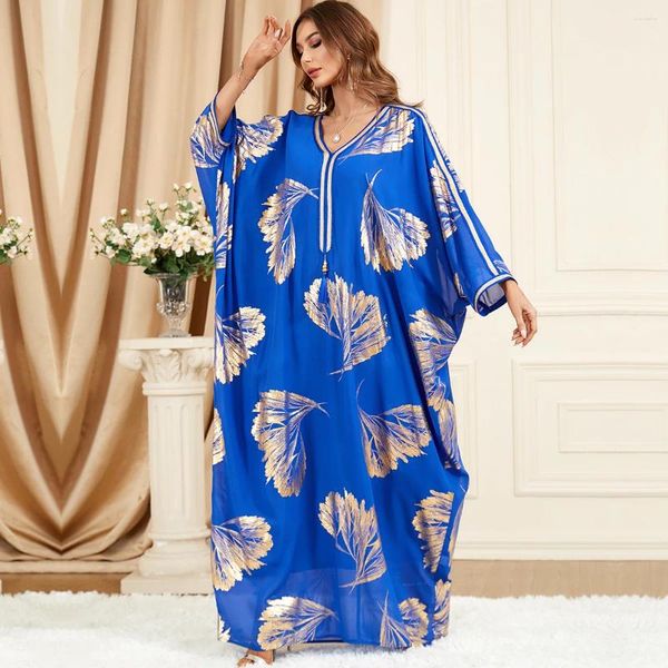 Ethnische Kleidung Muslimischen Kleid Frauen Chiffon Blau Fledermaus Ärmel Abaya Kaftan Beiläufige Lose Kleider Frau Dubai Lange Robe Vestidos