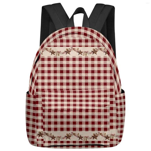 Zaino stile country retrò plaid rosso donna zaini uomo scuola da viaggio impermeabile per studenti ragazzi ragazze borse per laptop Mochilas