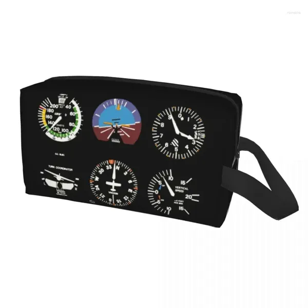 Borse per cosmetici Cockpit Six Dials Simulatore di volo Borsa per trucco pilota Organizzatore di viaggio per donna Simpatico aereo per riporre gli aerei Articoli da toeletta