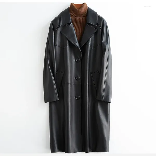 Damen Leder Lautaro Frühling Herbst Schwarz Übergroßer Trenchcoat Für Frauen Raglanärmel Revers Lose Lässige Stilvolle Koreanische Mode 2024