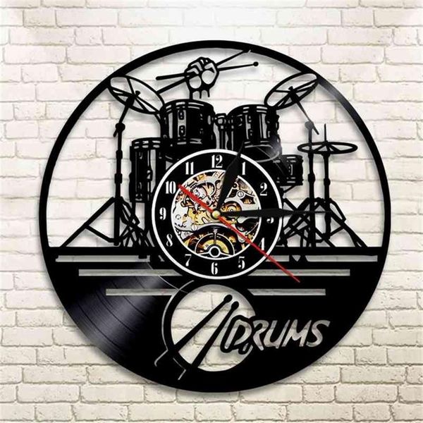 Bateria de guitarra conjunto silhueta led backlight reloj música moderna vinil relógio 3d relógio parede horloge banda membro fã artesanal presente 21032219s