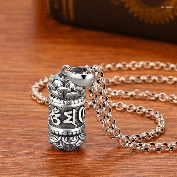 Anhänger Halsketten Klassische buddhistische Worte Halskette für Männer Dame Schmuck Retro Tibetische Silber Schrift Box Männlich Amulett Zubehör