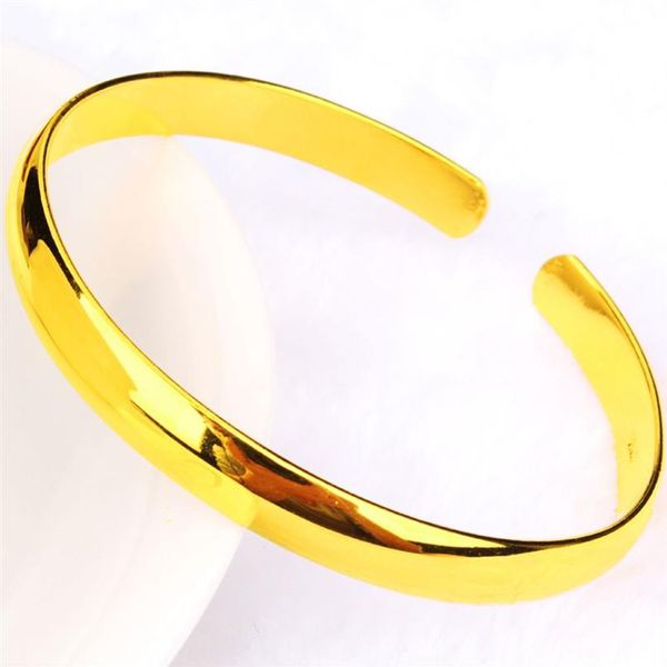 Гладкий браслет-манжета, однотонное желтое золото 18 карат, простой стиль, классический женский браслет, подарочные ювелирные изделия, 60 мм, диаметр 260R