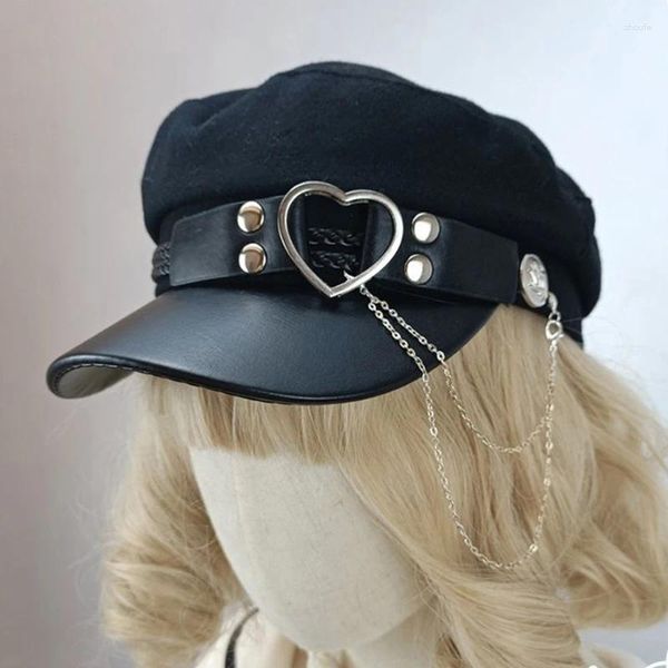 Berets Wollfilz-Baskenmütze für Damen, Y2K, Steampunk, coole Joker-Mädchen-Mode, achteckige Mütze, Teenager-Kopfbedeckung im Lolita-Stil