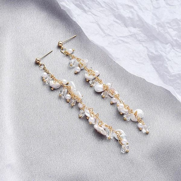 Orecchini pendenti Art Déco fatti a mano Perla irregolare Barocca Filo avvolto Orecchino di cristallo dorato per le donne Accessori natalizi