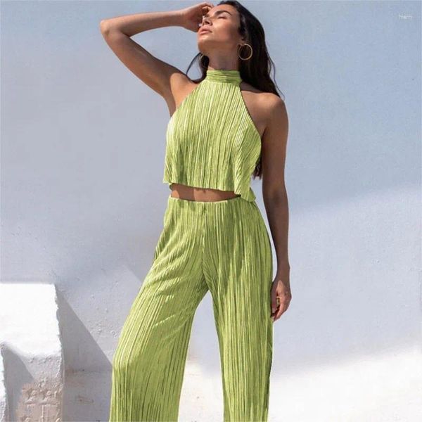 Costumi da bagno da donna Donna Beach Bath Outlet Cover Up Dress Set Costume da bagno pieghettato 2024 Summer Tank Top Neck Pocket Pantaloni sexy senza schienale Split Wear