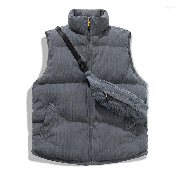 Coletes masculinos colete de inverno com mochila moda harajuku colete sem mangas homens quente grosso jaqueta veludo casual outono casacos