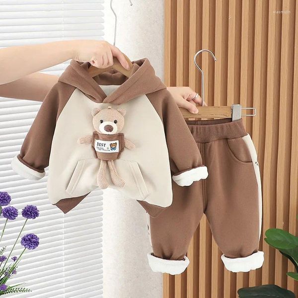 Kleidung Sets Jungen Dicke Winter Kinder Baumwolle Samt Hoodies Mäntel Hosen 2 stücke Nette Trainingsanzüge Für Baby Warme Anzug kinder Outfits