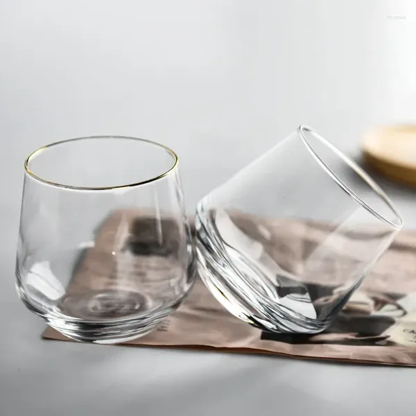 Caffettiere 300ml/380ml Tazze d'acqua Grande a forma di pancia con bordo dorato/trasparente Tazza da whisky Bicchiere da birra per uso domestico per bar Articoli da vino Latte