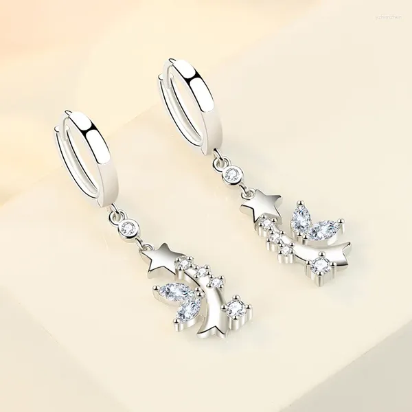 Pendientes de aro KOFSAC, meteorito de circonita brillante para mujer, joyería de plata de ley 925 con forma de estrella, pendiente de fiesta con temperamento a la moda