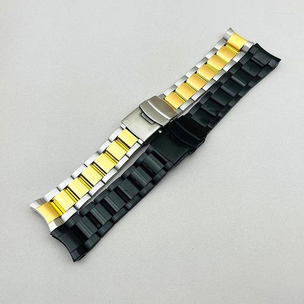 Uhrenarmbänder, Silber/Schwarz, 20 mm Band, SPB185-Armband, passend für Gehäuse, Faltschließe, gebogene Schnittstelle, Stahlarmband