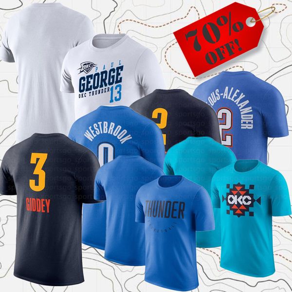 Erkekler Marka hayranları basketbol gömlekleri 0 Westbrook 3 Josh Giddey 13 George 2 Shai Gilgeous 7 Chet Holmgren Tees Yetişkin Lady Sport Kısa Kollu T-Shirt