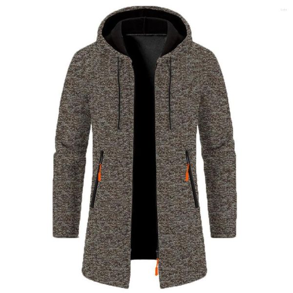 Suéter masculino outono suéter tops manga comprida lã fina zíper jaquetas de inverno com capuz suéter masculino cardigans malhas