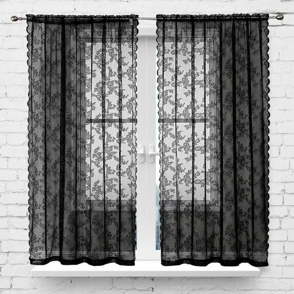 Vorhang Spitze Blumen gemustert schwarz schiere gute Luftdurchlässigkeit Sonnenschutzmittel staubdes Fenster Drape Home Supplies