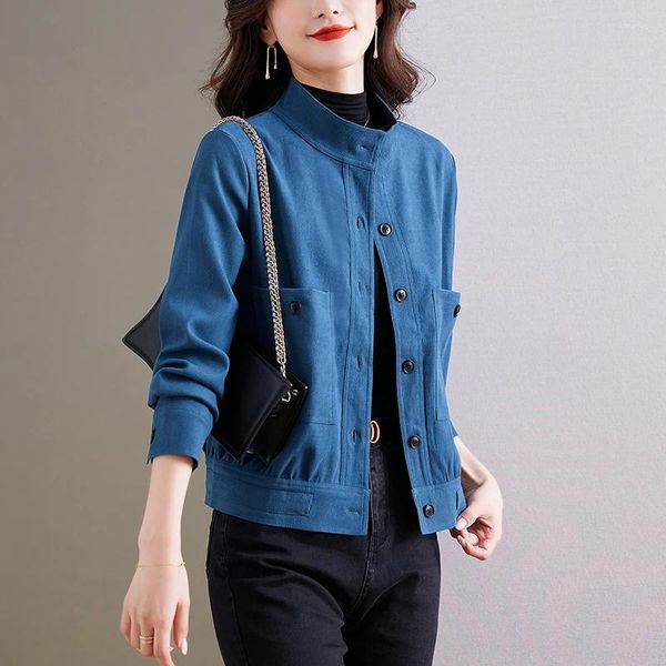 Женские куртки весна-осень 2024, корейская версия, модная короткая куртка среднего возраста, женская однотонная верхняя одежда с длинными рукавами, топ T99