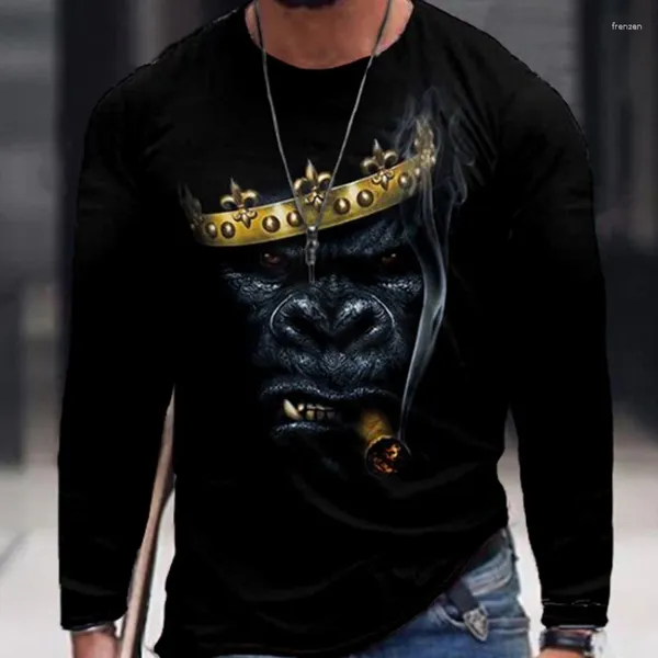 Magliette da uomo Primavera e autunno Moda casual Stampa digitale 3D T-shirt semplice a maniche lunghe Abbigliamento da strada per uomo