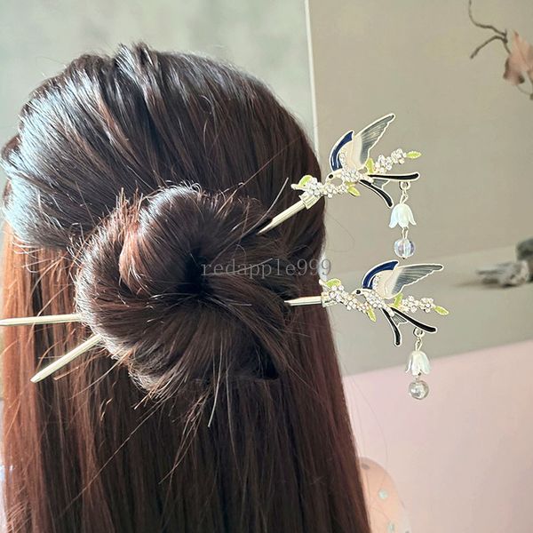 Grampos de cabelo em forma de andorinha, vintage, feitos à mão, com borla, para mulheres, meninas, metal, acessórios para cabelo