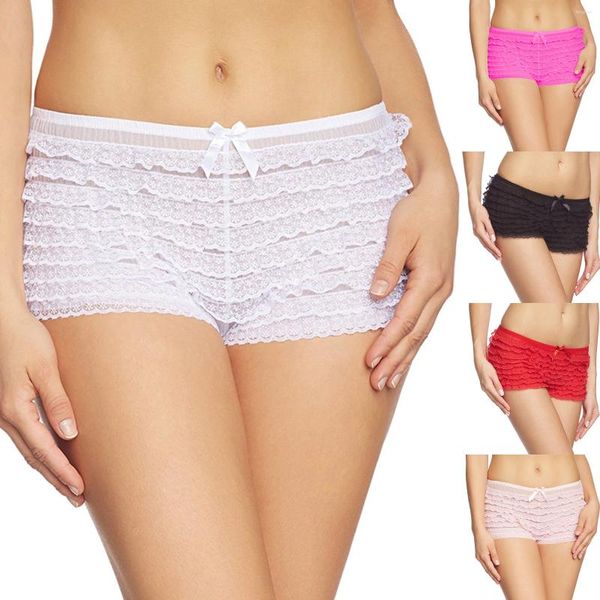 Damen-Shorts, sexy Spitzen-Rüschen-Höschen, weicher Stretch, atmungsaktives Netz, durchsichtige Boyshorts, Hipster-Höschen, durchsichtig, Club-Tanz