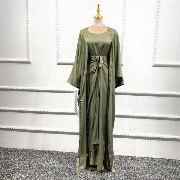 Roupas étnicas vestido muçulmano 3 peças serve elegantes longos abayas abayas mulheres modestas desgaste eid conjuntos