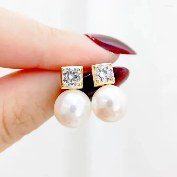 Orecchini a bottone Zirconi placcati oro 18 carati 7-89mm 8-9mm 9-10mm Splendido orecchino di perla TONDO bianco KOYA