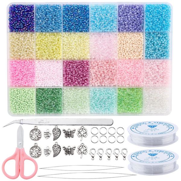 2mm Cam Tohum Boncukları Set Mücevher Yapımı Boncuk Kiti Bilezikler Kolye Yüzük DIY Sanat El Yapımı El Sanatları 20000 PCS 231229