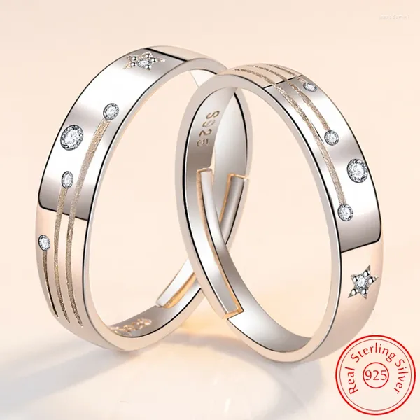 Cluster Ringe Modeschmuck 925 Sterling Silber Frau Kristall Zirkon Stern Paar Ring Für Männer XY0355