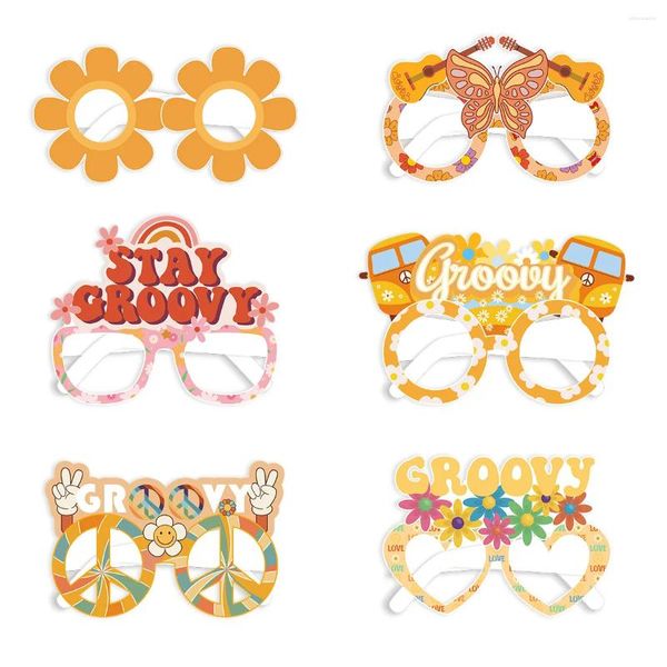 Óculos de sol quadros hippie temático retro óculos de papel dois festa groovy engraçado colorido decorativo 3d