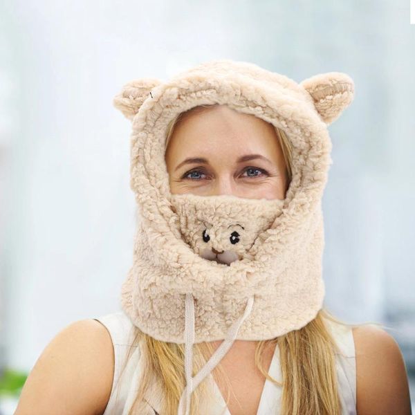 Berets Thermomütze Fleece Warm Miss Skimaske für Kinder Gesichtshalswärmer Baumwolle Anti-Kälte-Kopfhaube